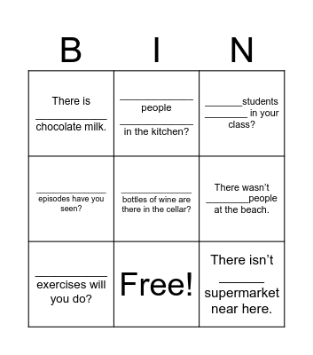 Countable & uncountable nouns Bingo Card