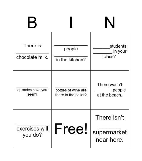 Countable & uncountable nouns Bingo Card