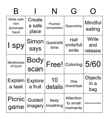 Mindfulness Bingo Card