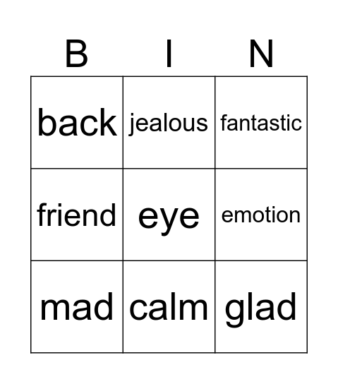 Engelse Bingo Card