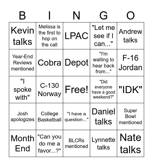 Untitled Bingo Card