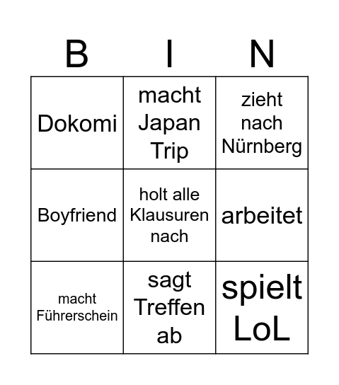 Johanna 2025 Bingo Card