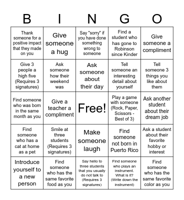 Kindness Bingo Card