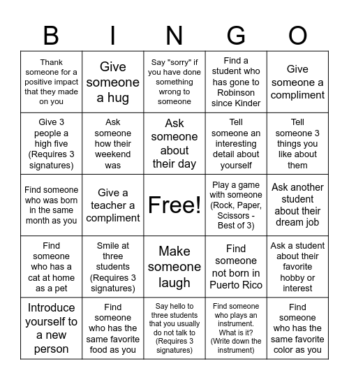 Kindness Bingo Card