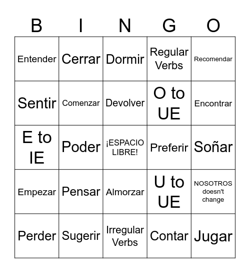 Repaso D - Irregular Verbs Bingo Card