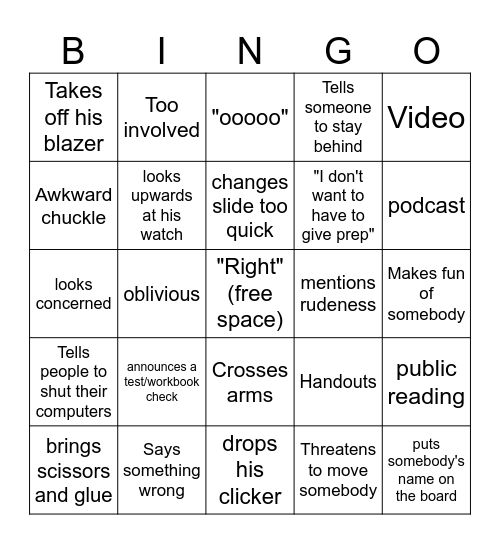 Mr Capener Bingo Card