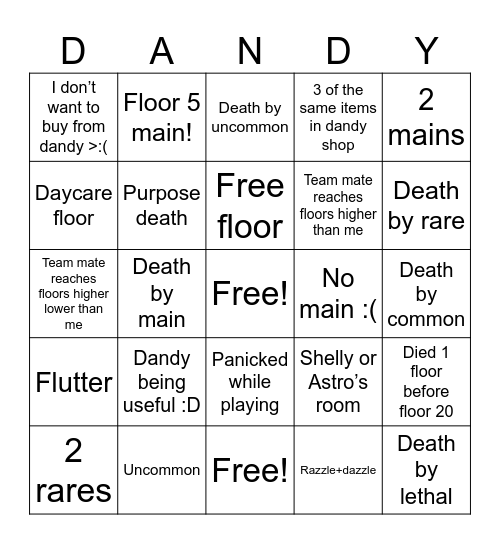 Dandy’s world bingo! Bingo Card