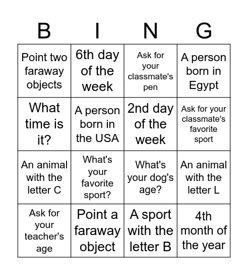 TeenUp 2 Bingo Card