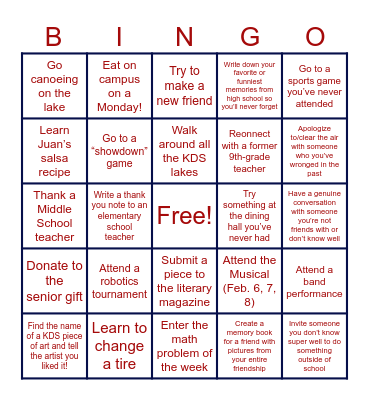KDS SENIOR BINGO Card