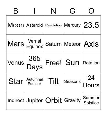 Investigating our Solar System Bingo Card