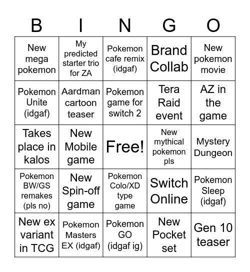 Untitled Bingo Card