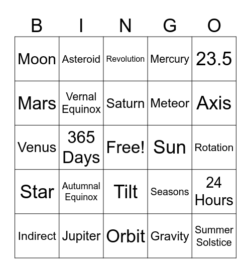Investigating our Solar System Bingo Card