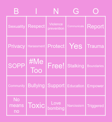 Sexual Assault Prevention Bingo Card