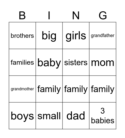 Family Bingo Card