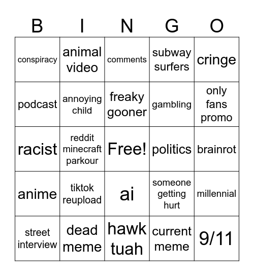 reels bingo Card