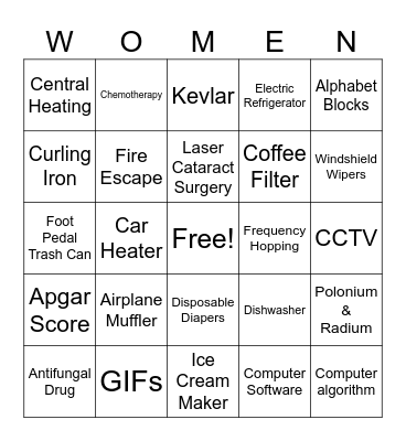Inventions by Women Bingo Card