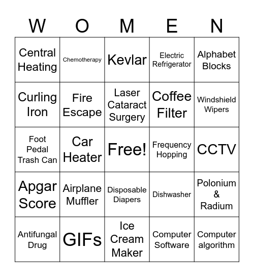 Inventions by Women Bingo Card