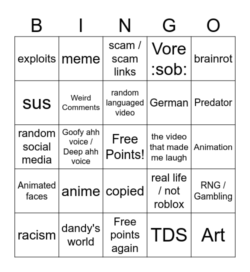 Untitled Bingo Card
