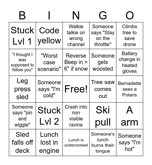 Snowmobile Bingo Card