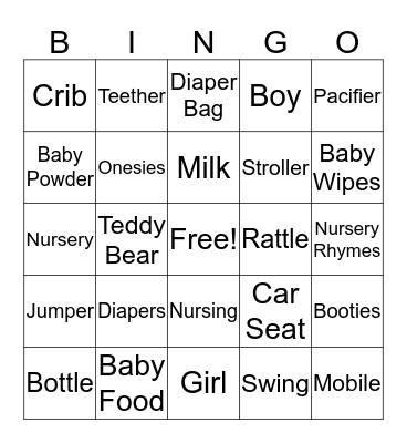 Baby Shower Bingo Card