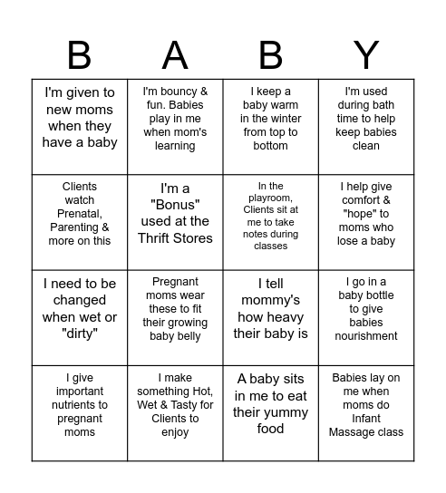 Pregnancy & Family Care of Quinte West Bingo Card