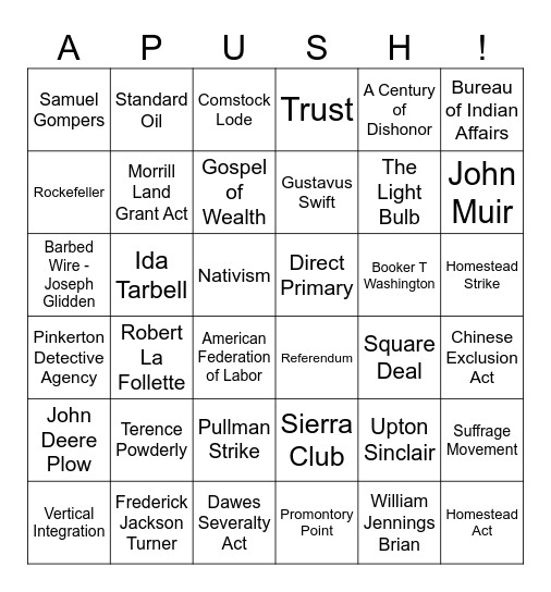Unit 6 - APUSH Bingo Card