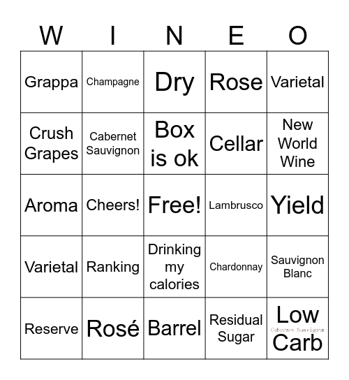 Wine! Bingo Card