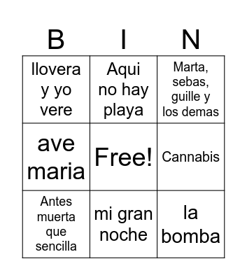 Bingo Musical Bingo Card
