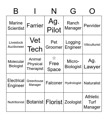 Agriculture Careers BINGO! Bingo Card
