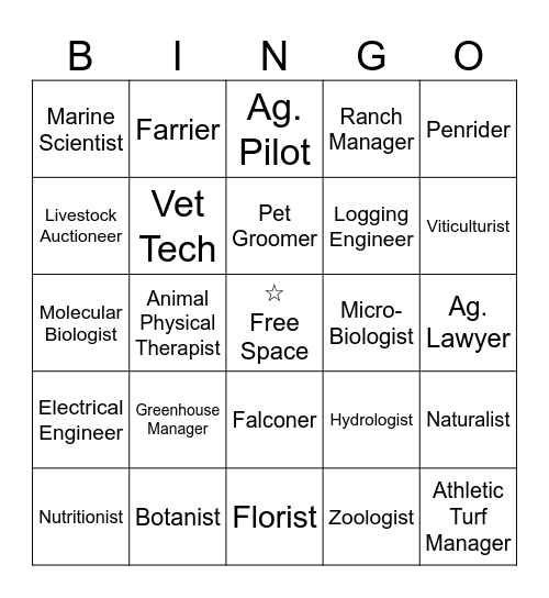 Agriculture Careers BINGO! Bingo Card