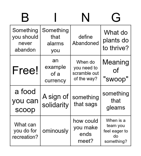 Travel Bug  Bingo Card