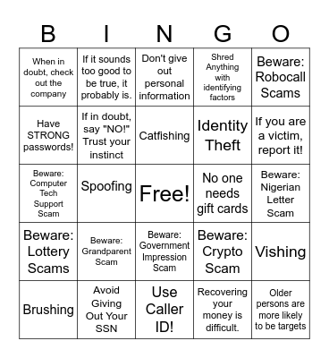 Scam Bingo Card