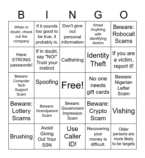Scam Bingo Card