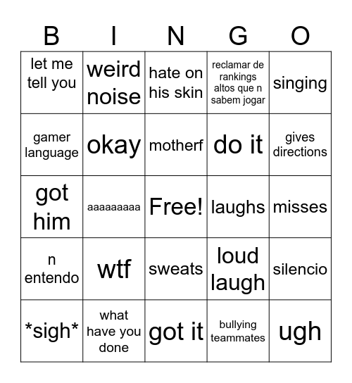 gamer boyfriend Bingo Card