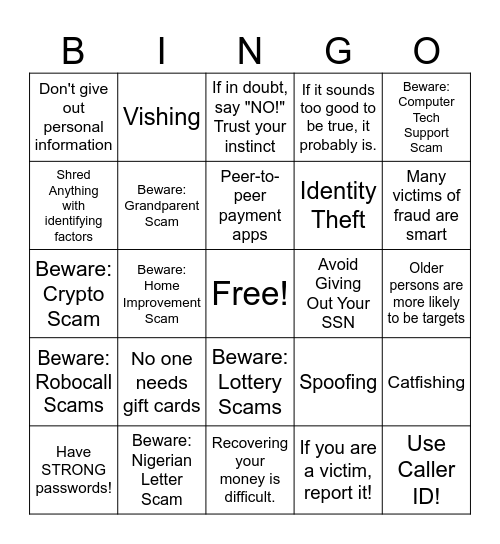 Scam Bingo Card