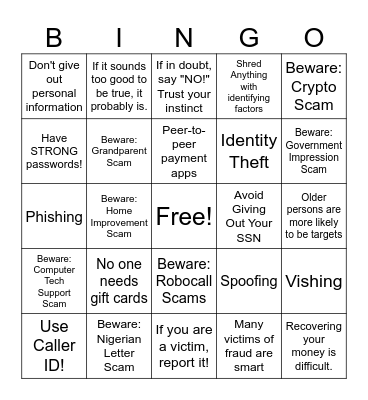 Scam Bingo Card