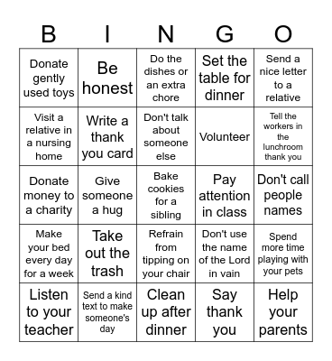 Kindness Bingo Card