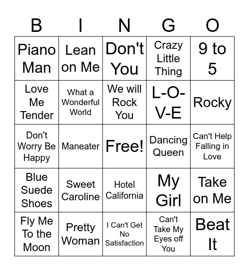 MUSIC BINGO! Bingo Card