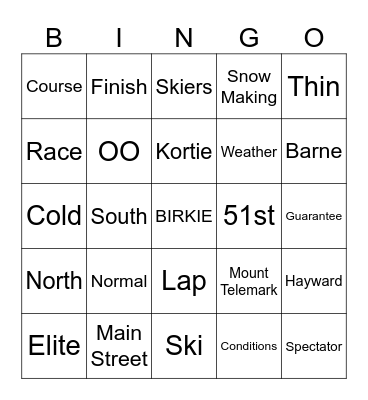 Birkie Bingo 2 2025 Bingo Card