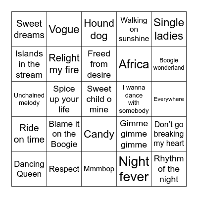 Music intro bingo Card