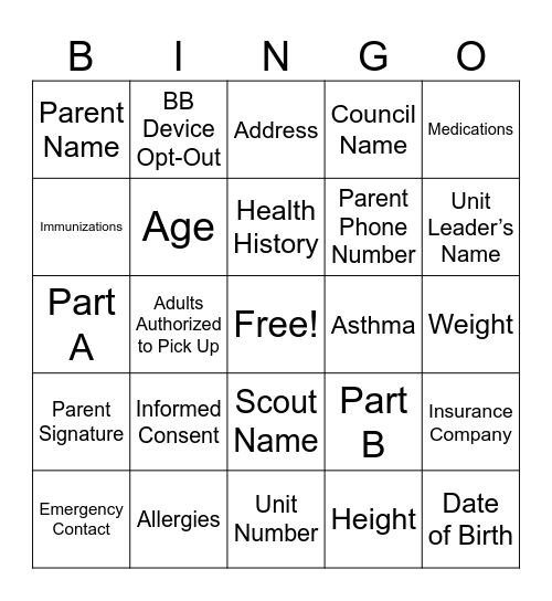 Untitled Bingo Card