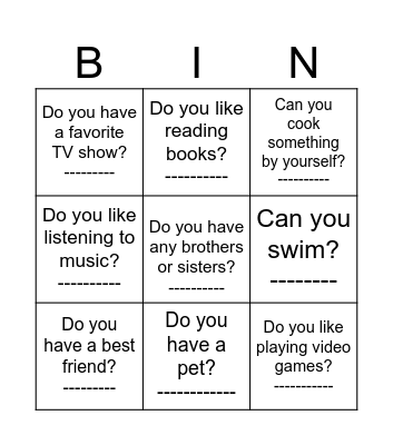 Getting to know you Bingo Card