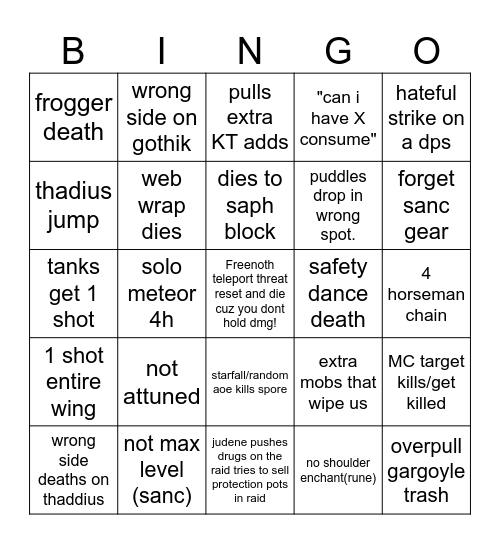 naxx bingo Card