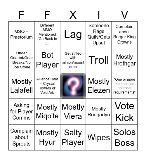 FFXIV Roulettes Bingo Card