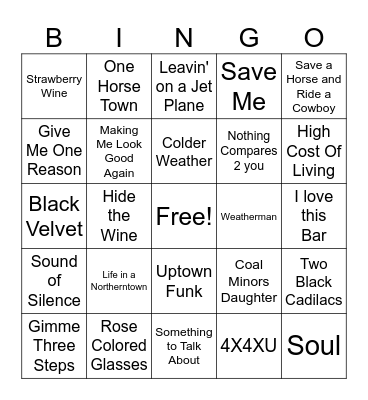 L.R.P. Karaoke Songs Bingo Card