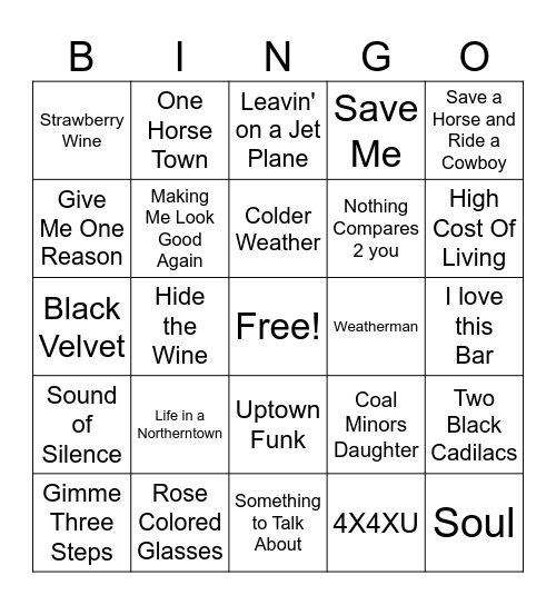 L.R.P. Karaoke Songs Bingo Card