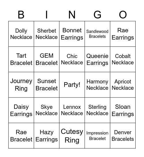 Park Lane BLINGO BINGO Card