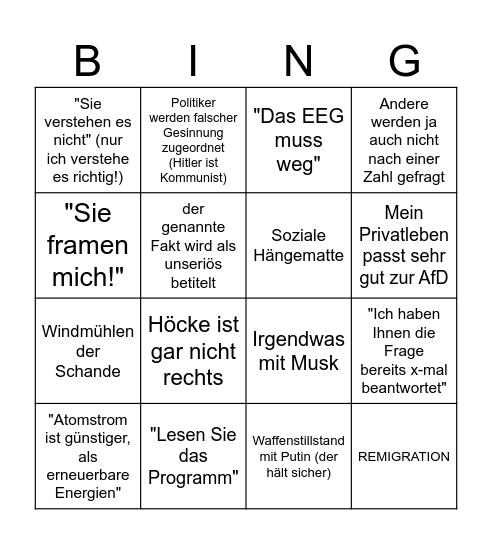 Weidel Wahlkampf Bingo Card