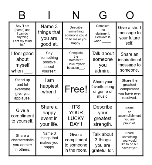 SELF-LOVE Bingo Card