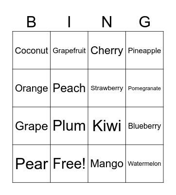 FRUITS Bingo Card